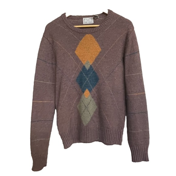 Men's Crewneck Sweater in Brown with Argyle Pattern - Picture 1 of 6